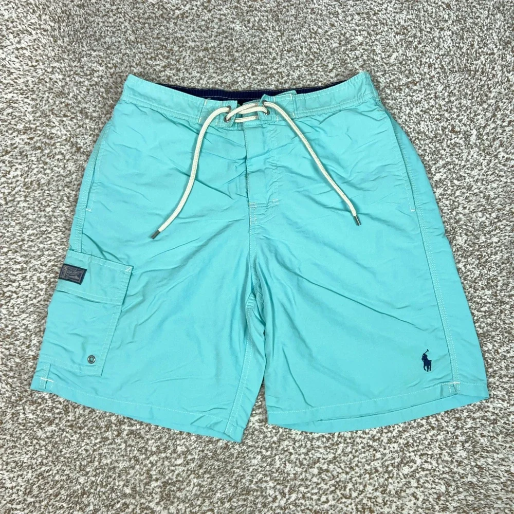 Polo Ralph Lauren Swim Trunks Mens Small Blue Cargo Mesh Lined Drawstring Pony